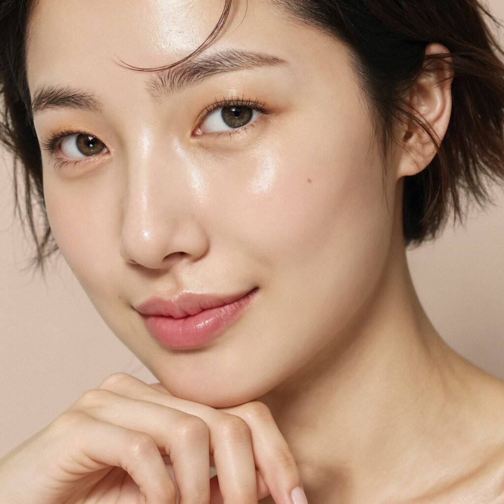 close up woman doing korean skincare