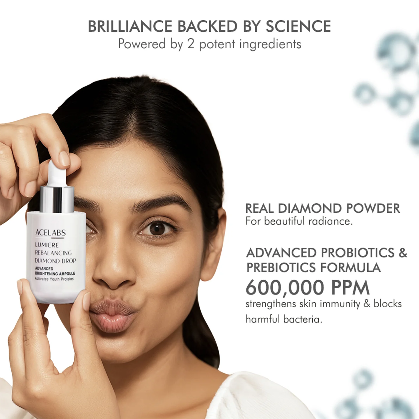 skin brightening serum with real diamond powder and probiotics promotes glowing skin and strengthens skin immunity